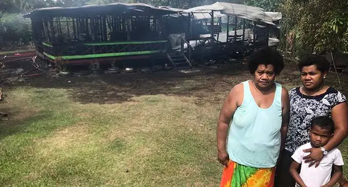Kalisita Baulawa (left), with her daughter, Unaisi Laivou and granddaughter Lisi Laivou in front of their what’s left of their home in Valebasoga in Labasa on August 31, 2020.  Photo: Shratika Naidu