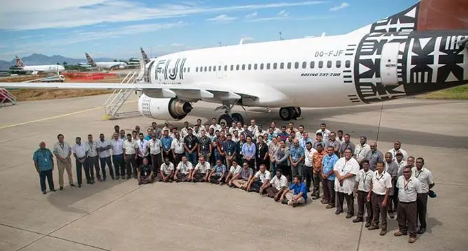 Fiji Airways staff, including engineering and maintenance team farewell DQ-FJF at Nadi International Airport on September 18, 2020. Photo: Fiji Airways