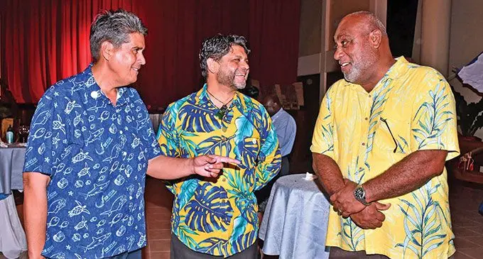 Attorney-General and Minister responsible for Climate Change, Aiyaz Sayed-Khaiyum, (middle) and Fisheries Minister Semi Koroilavesau (right) met with the President of Palau, Surangel S. Whipps Jr (left), at the opening reception of the “Our Oceans Conference” in Palau.  Photo: DEPTFO News