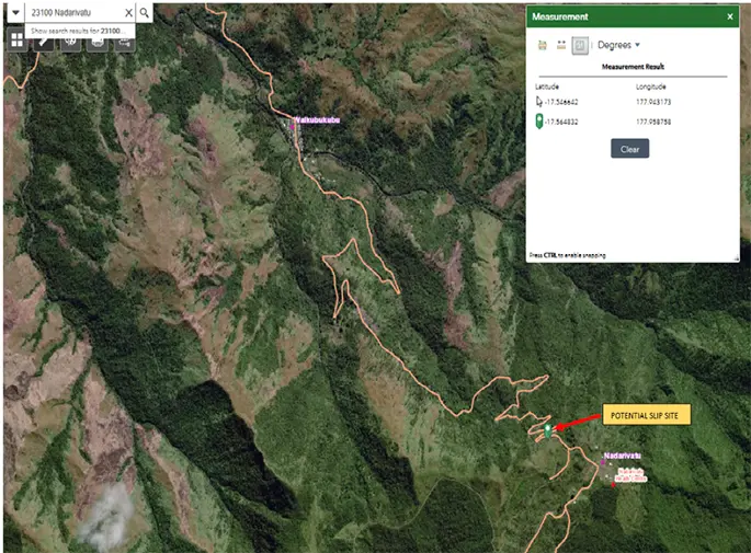 Location of Slip with respect to Waikubukubu &amp; Nadarivatu Government Station.