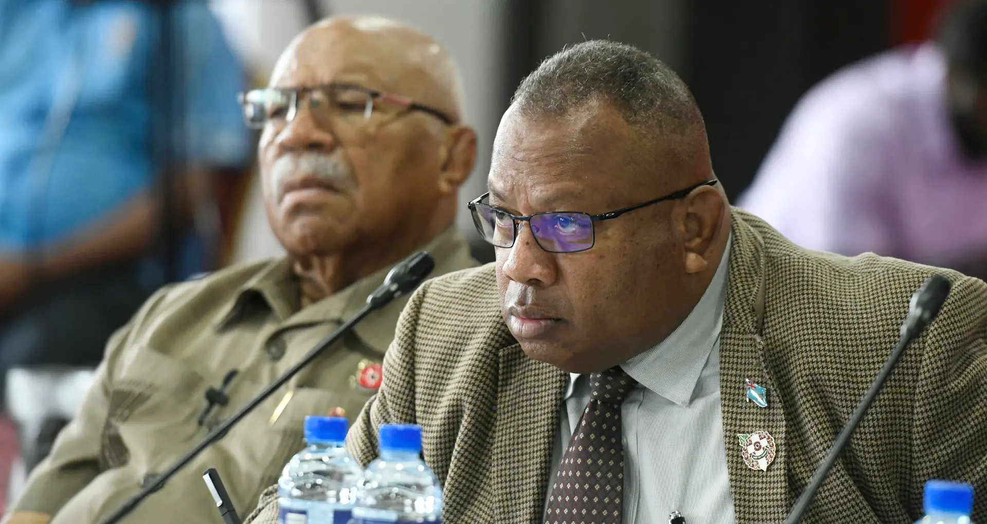 From left: Prime Mimister Sitiveni Rabuka, with Leader of the Opposition  lnia Seruiratu, in Nakasi  on October 22, 2026. 