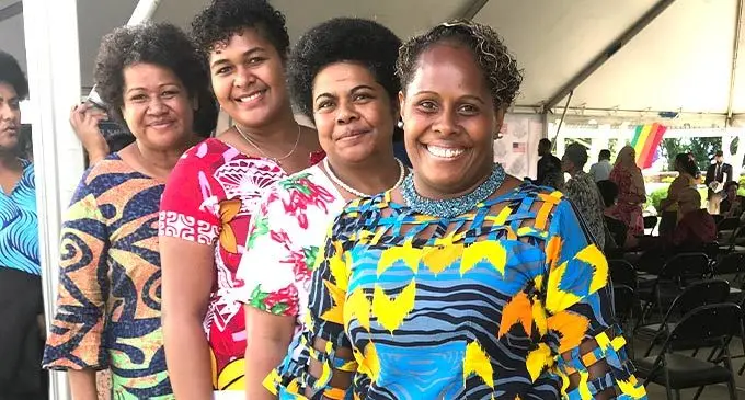 Ateca Sarasau front with Adi Lolo, Makereta Qalitakivuna and Lavenia Kevetibau during the launch of the 2022 cohort of the Academy of Women Entrepreneurs programme, in Suva, on July 22, 2022. Photo: Frederica Elbourne
