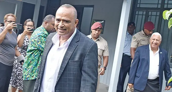 Former Police Commissioner Sitiveni Qiliho and former Prime Minister Voreqe Bainimarama escorted by Fiji Correction servicers personnel outside Court in Suva on May 17, 2024. Photo: Ronald Kumar