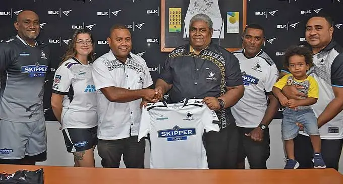 Nadroga Rugby Union executives during their rugby kit handover with BLK on February 12, 2024. Photo: BLK Fiji