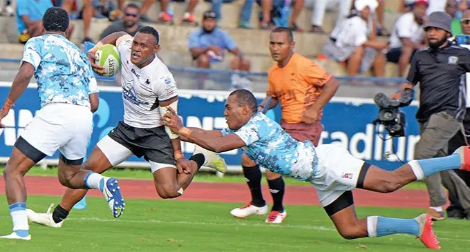 Nadroga Amenoni Nasilasila tries to break through the ruthless Suve defence at the ANZ Stadium on June 22,2019. Photo: Ronald Kumar