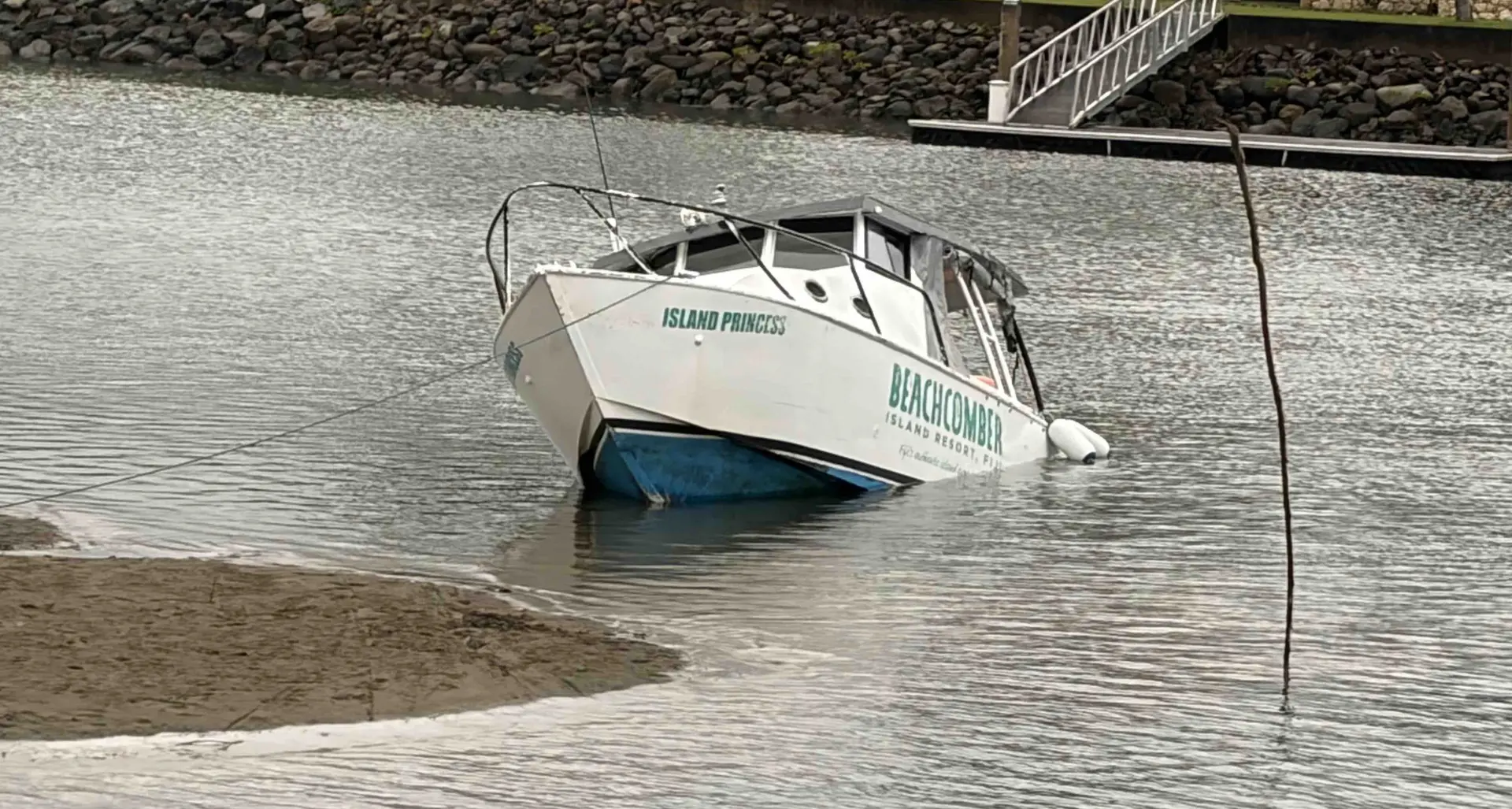 Beachcomber Island Resort transfer boat, Island Princess has taken in water at Port Denarau.