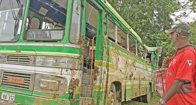 The Nasese bus that was carrying 67 villagers from Naivakacau Village returning from a picnic trip on New Year’s Day. The bus veered off the road and tumbled along Kiuva Road in Tailevu on January 1, 2021.