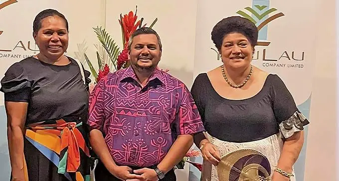 From Left: Yatu Lau Company Limited chief executive officer Ana Delailomaloma, Div Damodar and Yatu Lau Company Limited Chair Person Adi Koila Mara Nailatikau. Photo: Sky Production.
