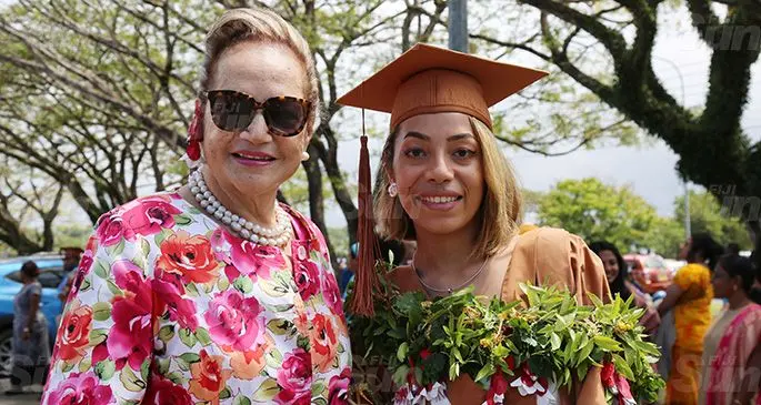 From left: Bernadette Rounds Ganilau with daughter Jordana Ganilau after her graduation with a Bachelor of Commerce in Tourism and Hospitality Management. Photo: Kelera Sovasiga