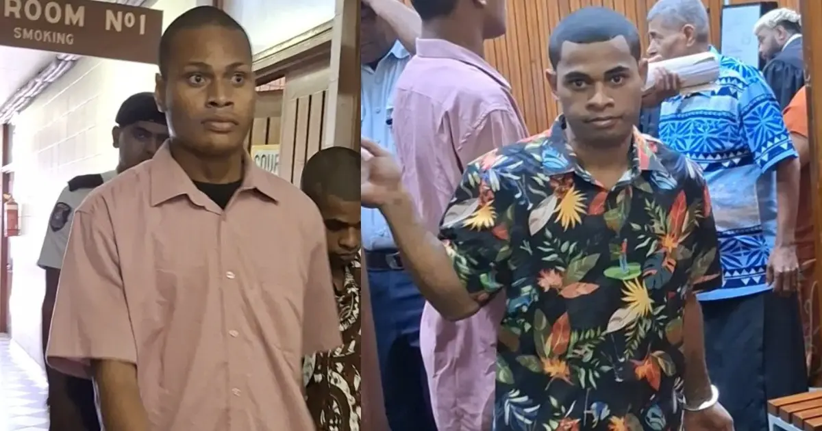 Tevita Tora and Leveni Vuetibau (in light pink shirt) at the High Court in Lautoka.