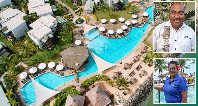 Club Wyndham Denarau. Top Inset: Chief Engineer Alvyn Chandra and House Keeping Manager Rose Tubuitamana.