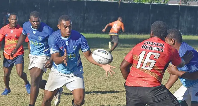 Bring on Highlanders... Nadi lock forward Vilikesa Boletawa receives a pass from Kenneth Delai during training as they prepare to take on Naitasiri in today’s Skipper Cup Premiership clash at Ratu Cakobau Park, Nausori. Photo: Waisea Nasokia