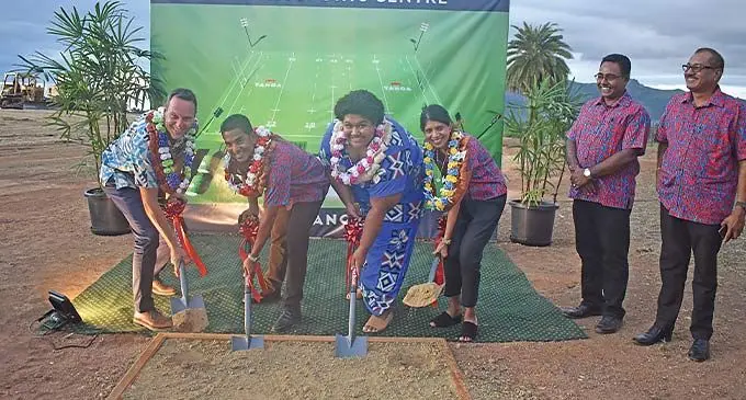 profesFrom left: Tourism Fiji chief executive officer Brent Hill, Reddy Group director Rohit Reddy, Taukei Naua Adi Temalesi Varo Sovau, Reddy Group director Kamini Reddy, Group sales and revenue manager Kushend Kumar and Tanoa Hotels Fiji area general manager Narend Kumar during the ground-breaking ceremony at the Tanoa International Hotel in Nadi on November 23, 2022. Photo: Waisea Nasokia