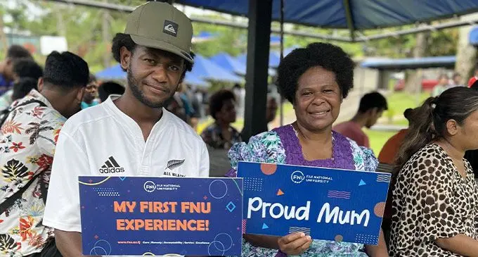 Pierre and Audrey Rebu at the Fiji National University’s (FNU) Orientation programme for Semester 1, 2023 at the Derrick Campus in Samabula. Photo: Fiji National University