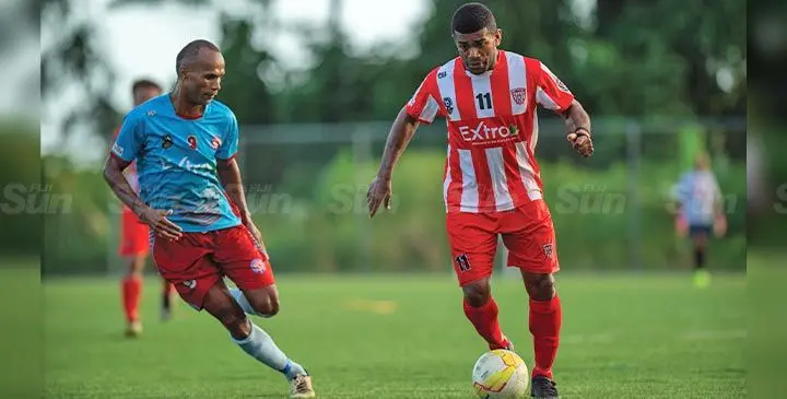 Labasa’s Ilisoni Lolaivalu leads the charge against Nasinu during their Extra Premier League match at Uprising Sports Centre on June 14, 2025. Photo: Josua Buredua