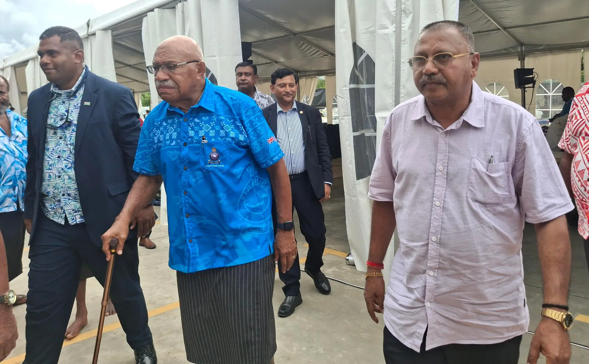 Prime Minister Sitiveni Rabuka with George Shiu Raj at the new complex at Waimicia in Ra.
