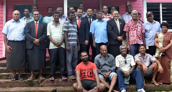 Assistant Minister for Employment, Productivity and Industrial Relations and Youth and Sports Alvick Maharaj (middle), with participants at Lagalaga in Labasa during the first public consultation in the Northern Division on the  Registration of Sex Offender’s Bill.  Photo: Laisa Lui