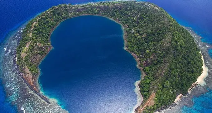 Cobia Island with submerged volcanic crater is part of remote Ringgold Isles archipelago north of Taveuni.