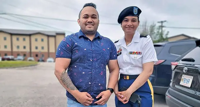 Sheron Chand with her husband Amish Prasad at Fort Jackson South Carolina, United States of America on May 25, 2022.