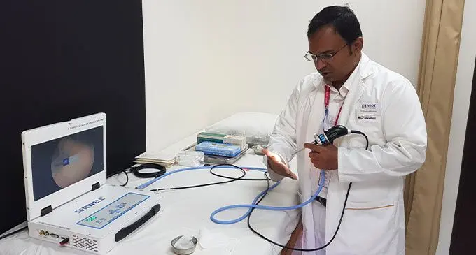 Dr Pandian with the endoscopy machine at MIOT in Suva on July 27, 2022. Photo: Wati Talebula-Nuku