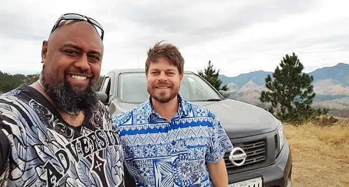Fiji Association of Achitects secretary, Setoki Tuiteci, with University of Canberra architect, geographer and anthropologist Scott Heyes, at Nausori highlands.