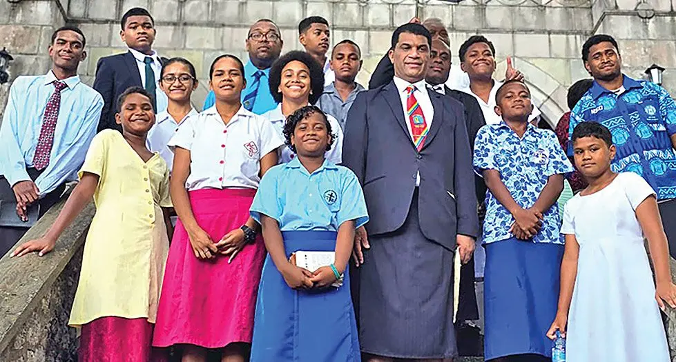 Minister for Education Aseri Radrodro with school children after the Ministry of Education hosted its first-ever Dedication Service at the Centenary Church in Suva, on January 26, 2025. Photo: Ministry of Education