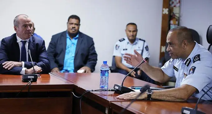 Australian High Commissioner to Fiji John Feakes, Commissioner of Police Brigadier General Sitiveni Qiliho and members of the senior command group on Friday 22nd February 2019. Photo: Police Media Cell 