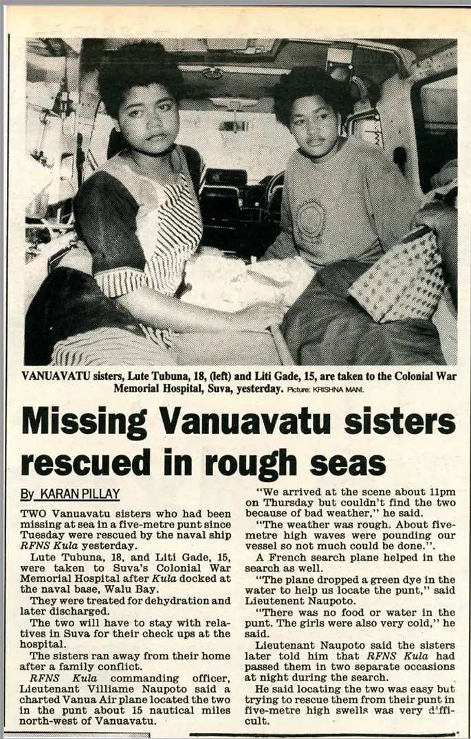 Liliana Gaden and Lute Tubuna back in 1995, after the rescue. Photo: National Archives of Fiji