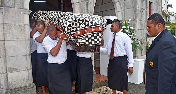 Pall bearers carry the casket of the late Adi Salaseini Kavunono Iloiloivatu. Photo: Office of the Prime Minister