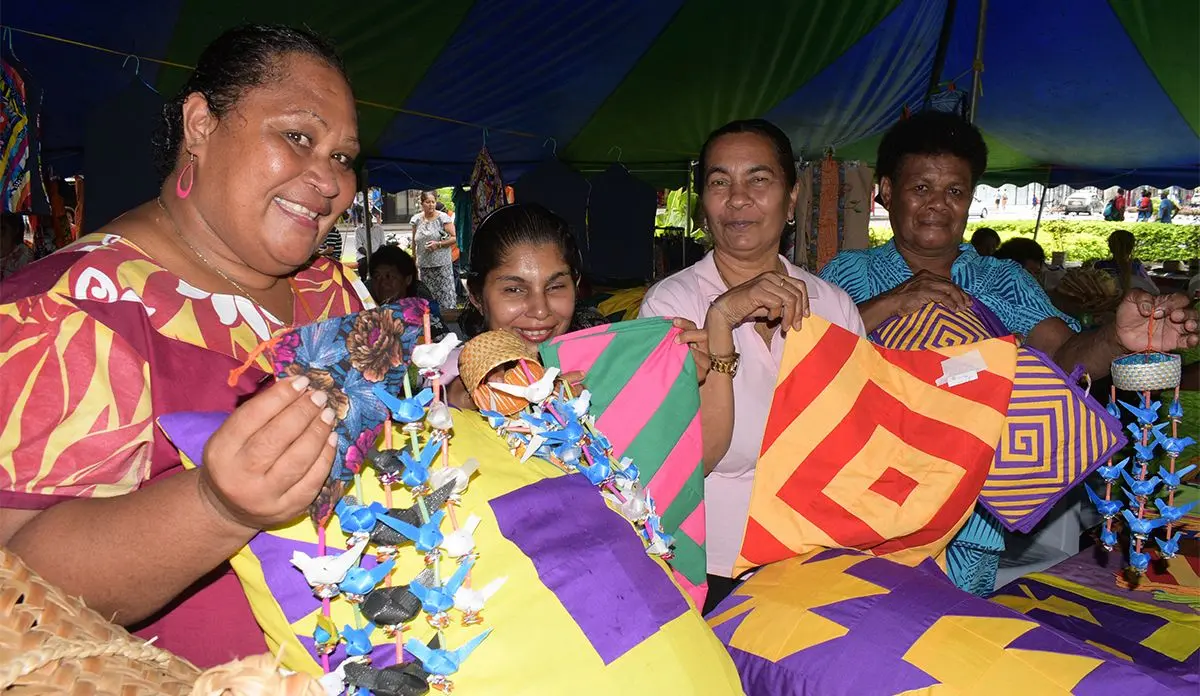 Nakasi HART womens group members (from left) Tokasa Nayacakalau, Prem Kumari, Ram Kumari and Anaisa Bolou   during the central division craft show at Ratu Sukuna Park on February 21, 2019. Photo: Ronald Kumar.