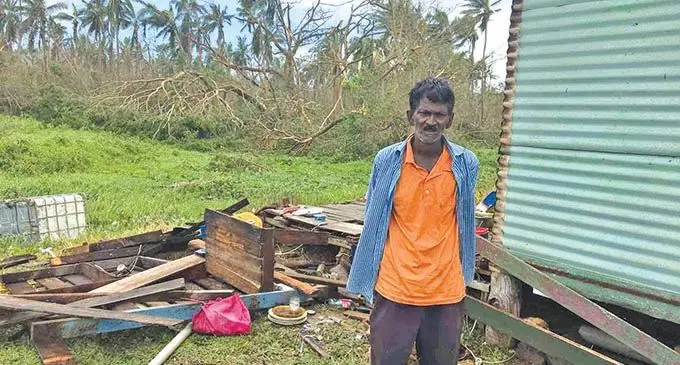 Brij Lal standing beside the remains of his house in Dreketi, Macuata on December 18, 2020.  Photo: Renu Radhika