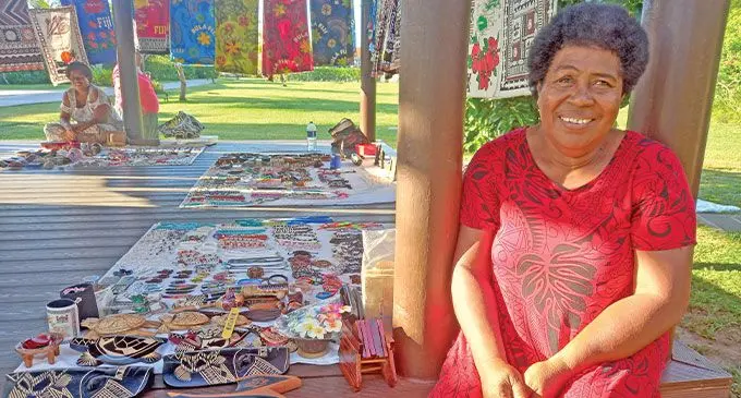 Ledua Yasi with her handicraft and souvenirs at the Marriott Fiji Resort Momi Bay, located near Nadi.