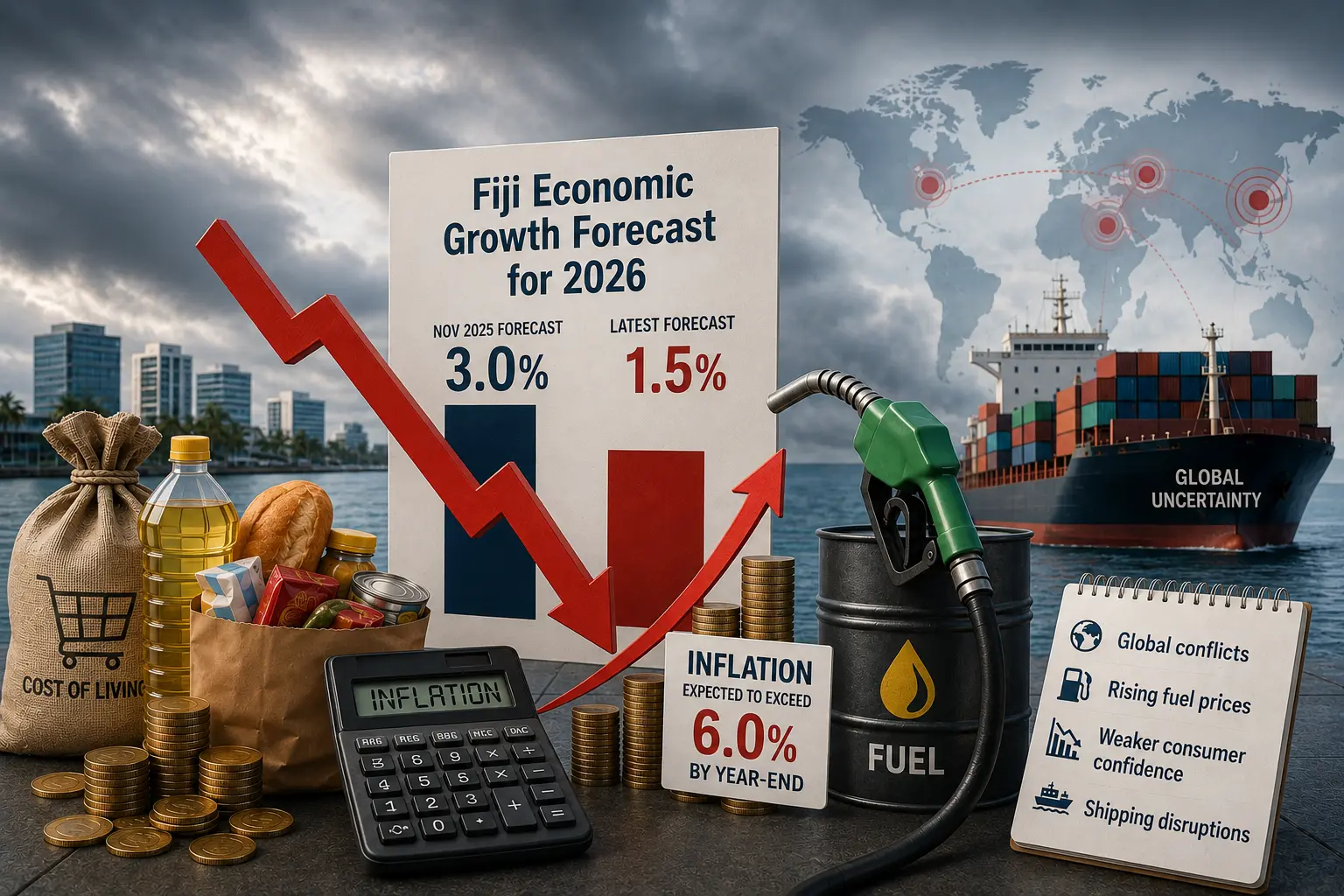 Fiji growth forecast slashed in half as inflation set to surge