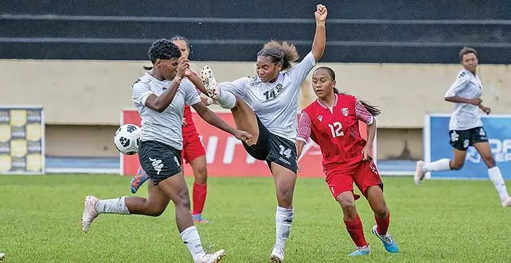 Fiji U16 defender Adi Covunisaqa (14) clears the ball against Tahiti in the OFC Women’s U16 Championship semifinal on September 24, 2023. Photo: OFC Media