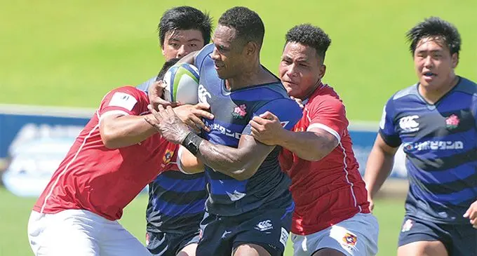 Viliame Tuidraki (with ball ) of Junior Japan looks for support against Tonga A during 2019 World Rugby Pacific Challenge final encounter at ANZ Stadium, Suva on March 16, 2019. Photo: Ronald Kumar