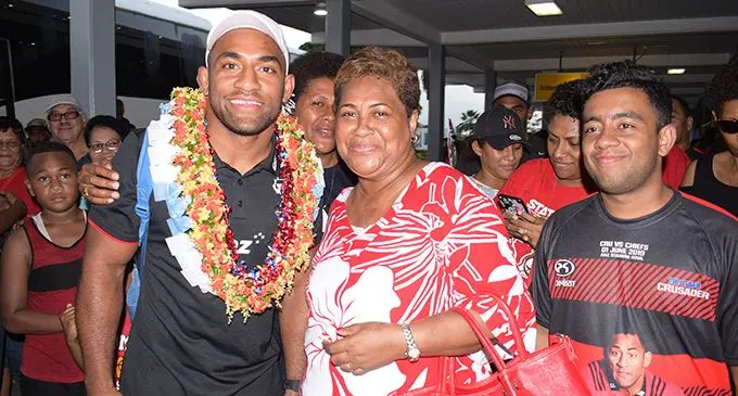 Fijian Super Rugby Crusader Sevu Reece with his mother, Amelia Reece.