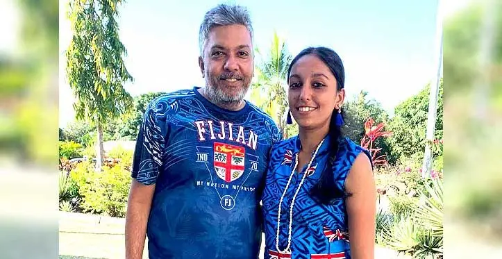 Purvi Paida (right) with her father Jitesh Narottam Paida, during the  2023 FNU Open Day at Natabua Campus on October 6.