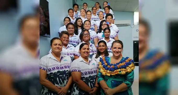 VOU Dance Fiji director Sachiko Soro (front right) with acting CEO of CAAF, Theresa O’Boyle-Levestam and staff of CAAF at their headquarters in Nadi. Photo: Mereleki Nai