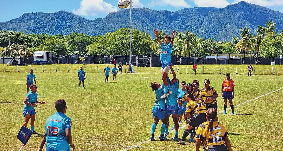 Cakaudrove lock Akeneta Kulanikoro is lifted in the lineout against Vatukoula in Labasa.  Photo: Sampras Anand