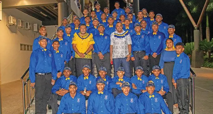Suva Grammar School Under-18 rugby players and officials after their capping ceremony at Albert Park hall, Suva on November 10, 2022. Photo: JIOJI Productions