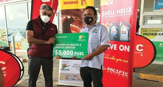 Ministry for Health and Medical Services Permanent Secretary Dr James Fong with Pacific Energy chief marketing officer Rajnesh Prasad  Photo: Ashna Kumar