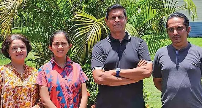 From left; Mother Purnima Pandya, student Kia Pandya, principal Virendra Sharma, and dad Pundit Sapan Pandya.