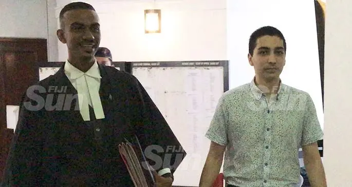 Joshua Rahman with his lawyer Sharoneel Deo from R Patel Lawyers outside the High Court in Suva on February 16, 2021. Photo: Ashna Kumar
