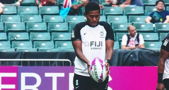 Fijiana women’s rugby sevens playmaker Ana Maria Naimasi lines-up for a conversion attempt at the Hong Kong Sevens. Photo: World Rugby 