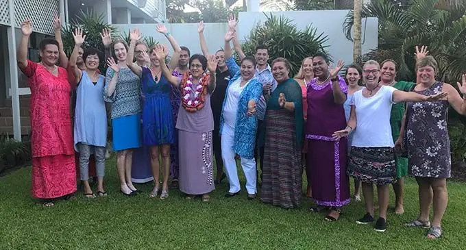 First Lady Sarote Konrote (front, fifth from left), and Lilian Napoto (left) with others celebrating International Women’s Day at the home of New Zealand High Commission Defence Advisor Josh Wineera in Suva on March 8, 2018.  Photo: Nacanieli Tuilevuka