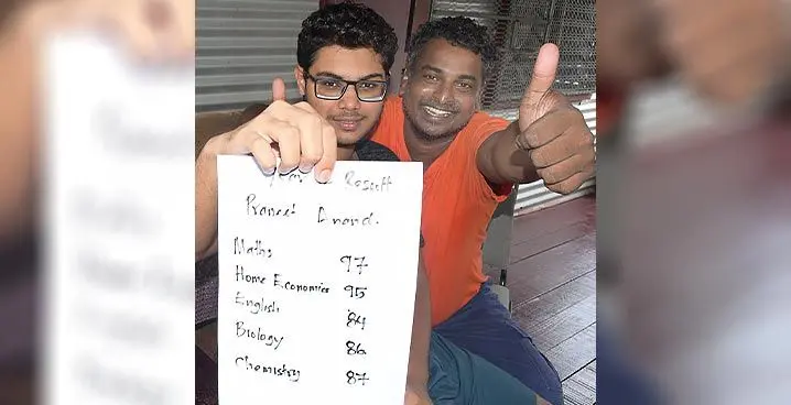 From Left: Praneet Anand and his father after receiving news about his Year 12 examination marks on January 31, 2023. Photo: Ronald Kumar