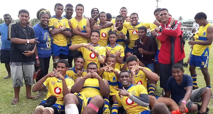 Suva Grammar School Under-17 players with officials and supporters at Bidesi Park, Suva, today. Photo: Sereana Salalo