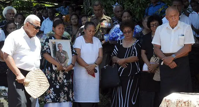 President Major-General (Retired) Jioji Konrote, Prime Minister Voreqe Bainimarama and the family of the late Warrant Officer Class 2 Suliano Koro Ganita bid him farewell at the Lomary burial ground.