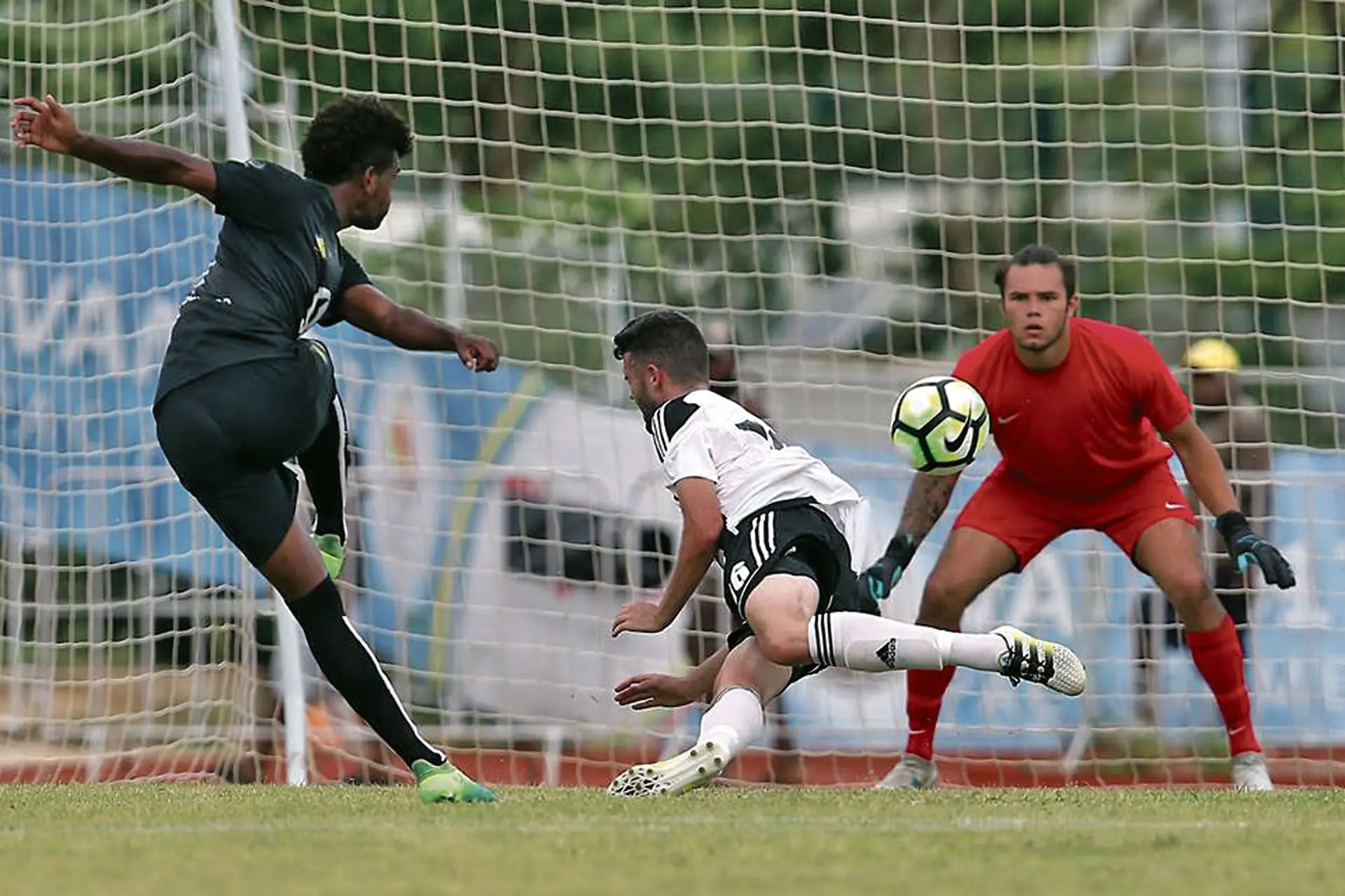 Ba striker Samuela Nabenia strikes the ball against Tupapa Maraerenga in their final pool clash of the 2018 Champions League at Korman Stadium in Port Vila, Vanuatu on February 16, 2018 . Photo: OFC Media