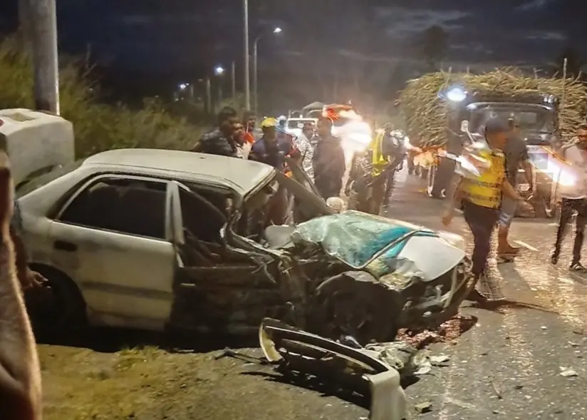 A vehicle involved in a head-on collision with a cane truck at Tabia, Labasa, on July 30, 2026. Photo: Supplied